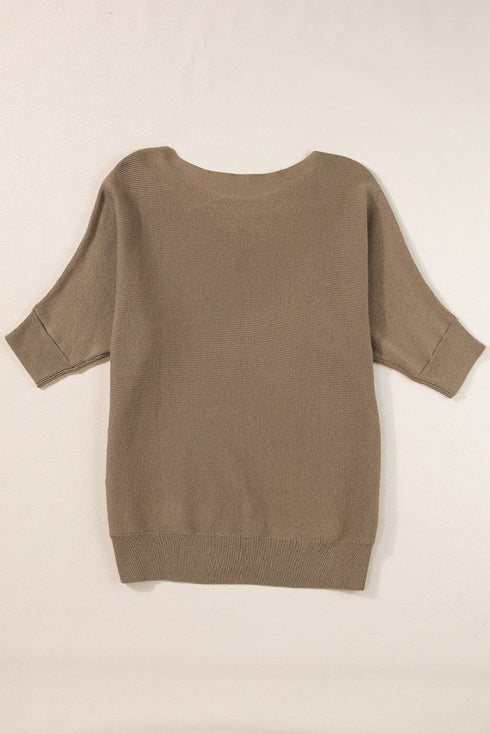 Asymmetrical Ribbed Batwing Short Sleeve Knit Top