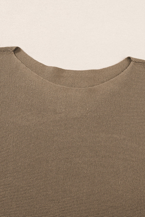Asymmetrical Ribbed Batwing Short Sleeve Knit Top