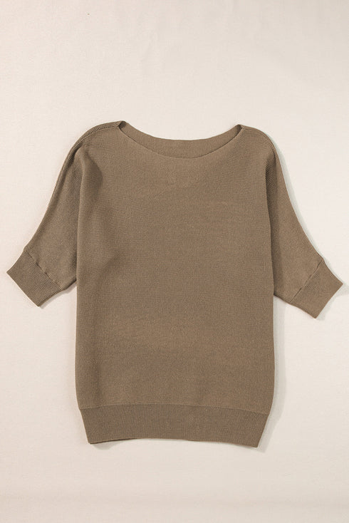 Asymmetrical Ribbed Batwing Short Sleeve Knit Top