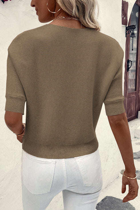 Asymmetrical Ribbed Batwing Short Sleeve Knit Top