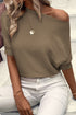 Asymmetrical Ribbed Batwing Short Sleeve Knit Top