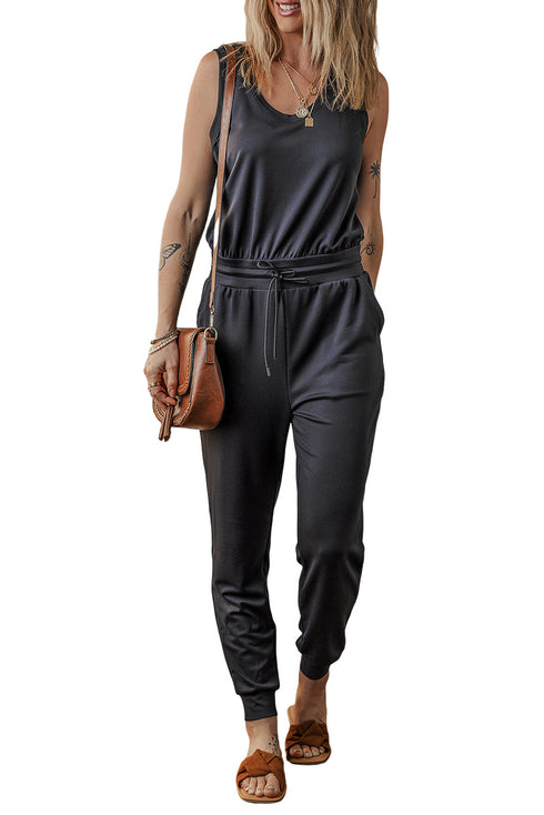 Athleisure Chic Sleeveless Tank Tie Waist Pocketed Jogger Jumpsuit