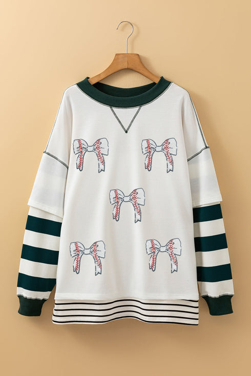 Athletic Stripe Baseball Stitch Bow Graphic Game Day Sweatshirt