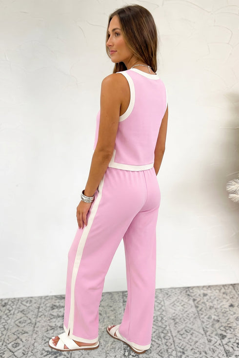Athletic Trim Cropped Tank Elastic Waist Shift Pant Set