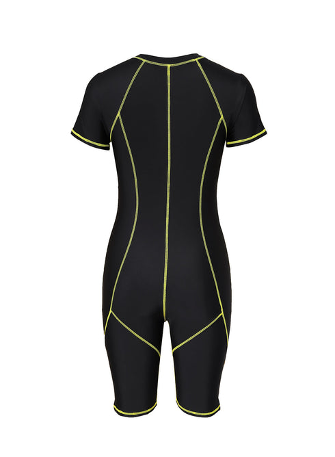 Athletic Zip Front Short Sleeve One Piece Swimsuit