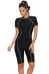 Athletic Zip Front Short Sleeve One Piece Swimsuit