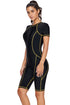 Athletic Zip Front Short Sleeve One Piece Swimsuit