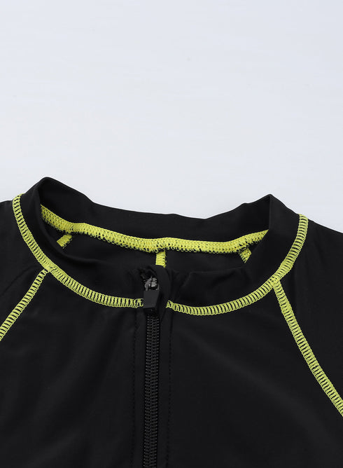 Athletic Zip Front Short Sleeve One Piece Swimsuit