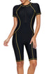 Athletic Zip Front Short Sleeve One Piece Swimsuit