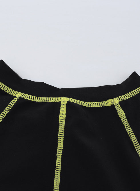 Athletic Zip Front Short Sleeve One Piece Swimsuit