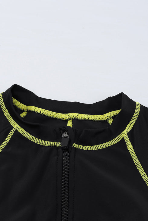 Athletic Zip Front Short Sleeve One Piece Swimsuit