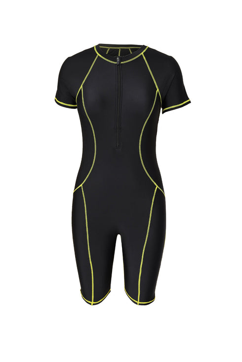 Athletic Zip Front Short Sleeve One Piece Swimsuit