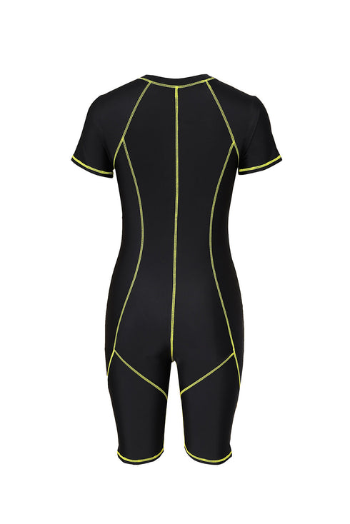 Athletic Zip Front Short Sleeve One Piece Swimsuit