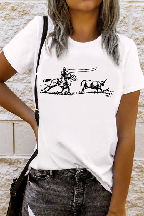 Authentic Western Rodeo Graphic Casual Summer Cotton Blend Tee Shirt