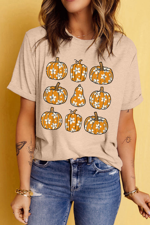 Autumn Floral Pumpkin Patch Graphic Short Sleeve Tee
