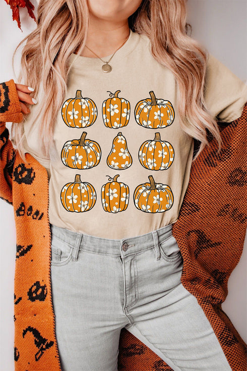 Autumn Floral Pumpkin Patch Graphic Short Sleeve Tee