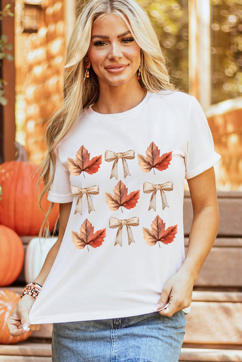 Autumn Leaf And Bow Grid Graphic Short Sleeve Tee
