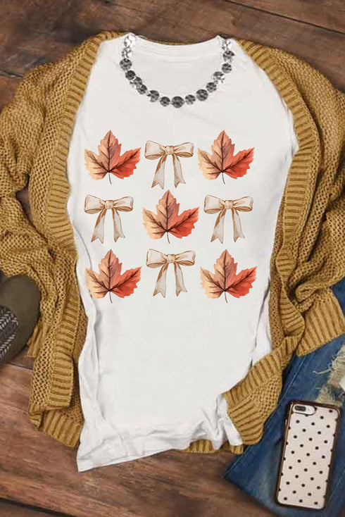 Autumn Leaf And Bow Grid Graphic Short Sleeve Tee