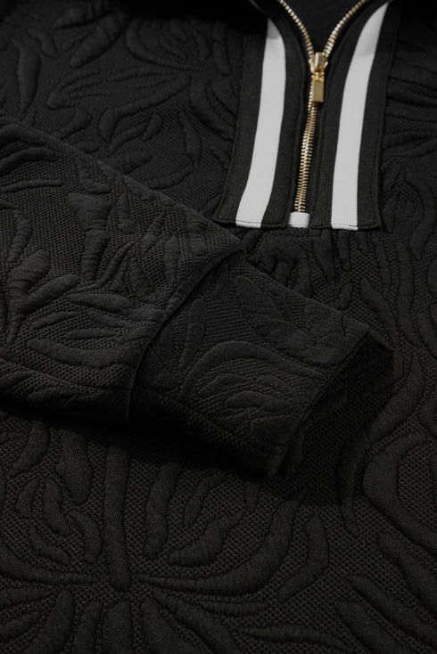 Autumn Stroll Jacquard Textured Quarter Zipper Shift Dress