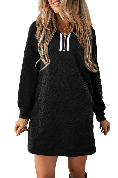 Autumn Stroll Jacquard Textured Quarter Zipper Shift Dress
