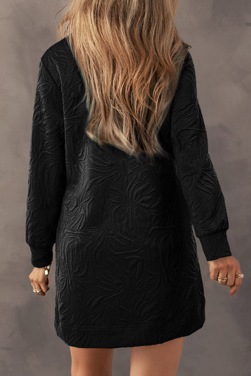 Autumn Stroll Jacquard Textured Quarter Zipper Shift Dress