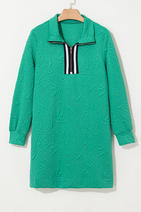 Autumn Stroll Jacquard Textured Quarter Zipper Shift Dress