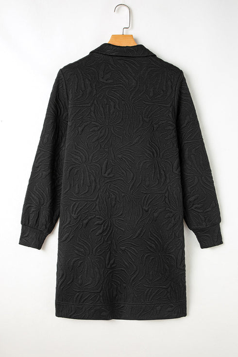 Autumn Stroll Jacquard Textured Quarter Zipper Shift Dress