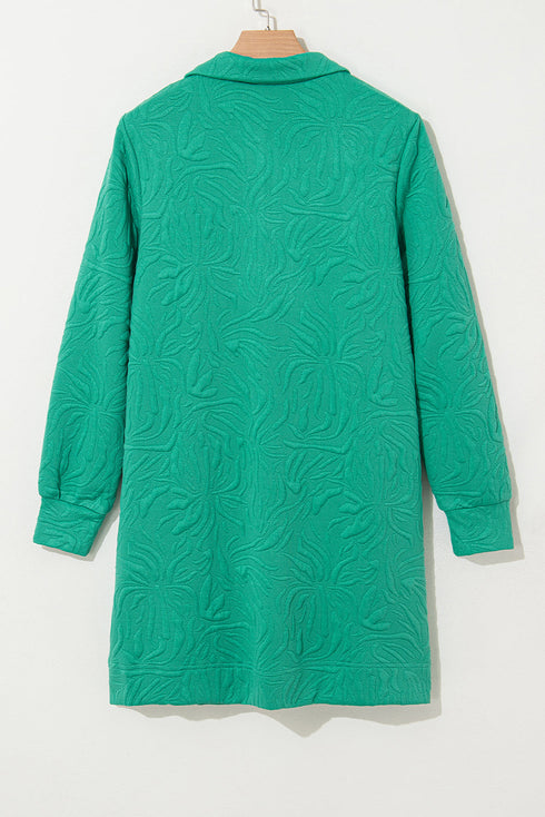 Autumn Stroll Jacquard Textured Quarter Zipper Shift Dress