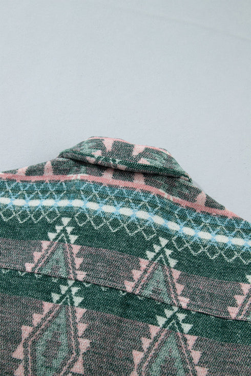 Aztec Geometric Print Button Front Long Sleeve Shacket