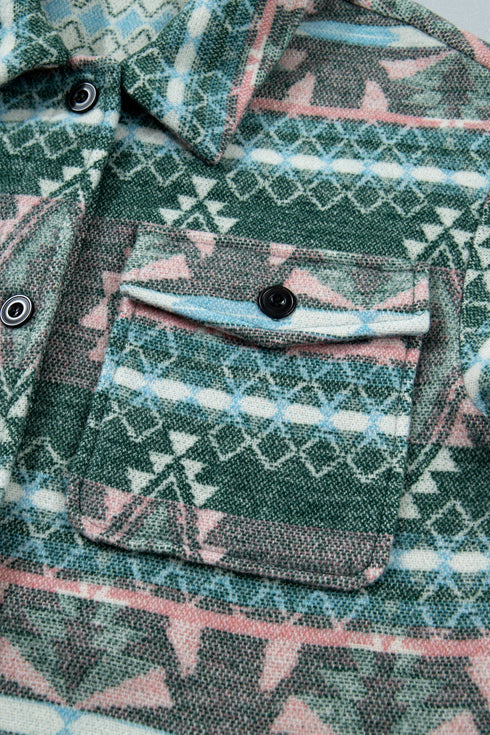 Aztec Geometric Print Button Front Long Sleeve Shacket