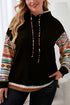 Aztec Patchwork Sleeve Waffle Drawstring Plus Hoodie