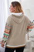 Aztec Patchwork Sleeve Waffle Drawstring Plus Hoodie