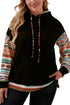 Aztec Patchwork Sleeve Waffle Drawstring Plus Hoodie
