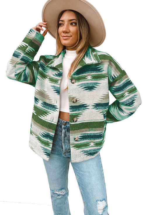 Aztec Print Button Up Long Sleeve Jacket