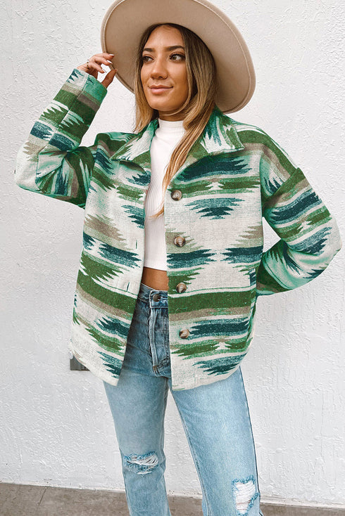 Aztec Print Button Up Long Sleeve Jacket