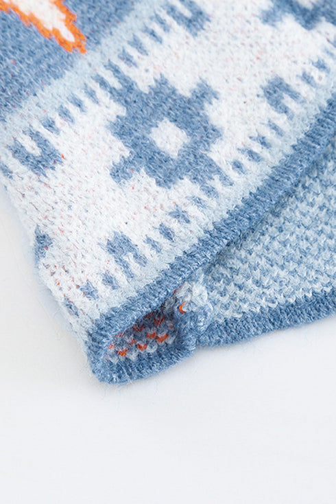 Aztec Print Open Front Knitted Cardigan