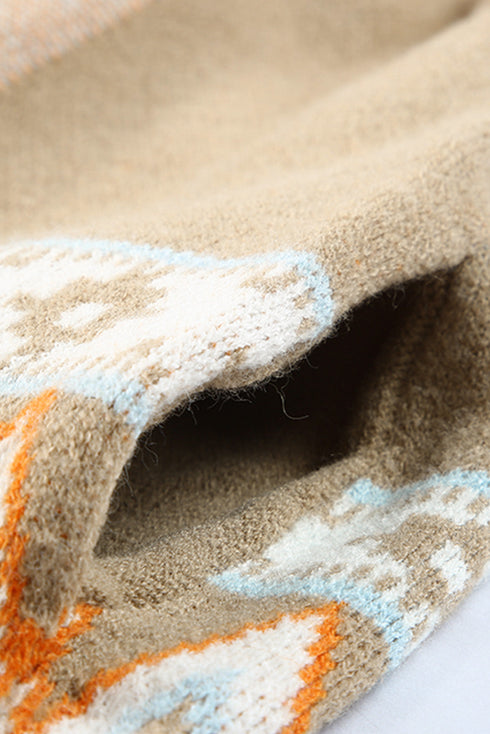 Aztec Print Open Front Knitted Cardigan