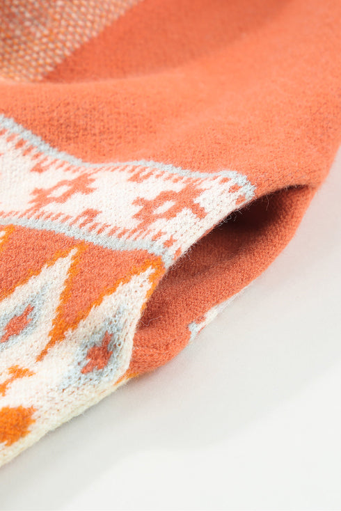 Aztec Print Open Front Knitted Cardigan