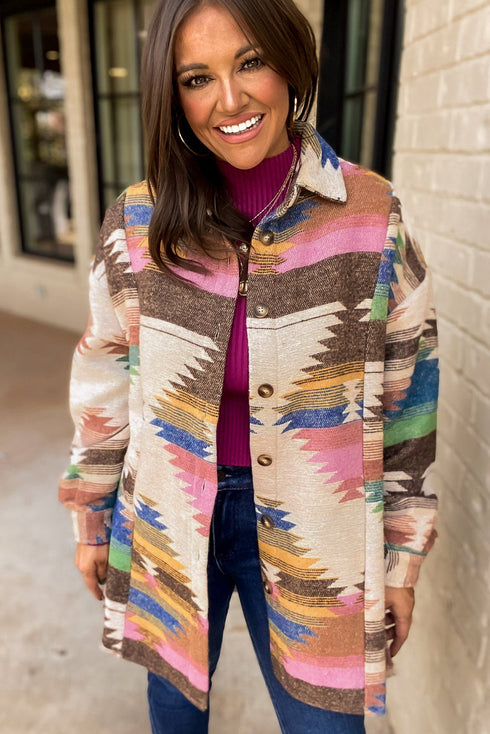 Aztec Print Western Button Up Shirt Jacket