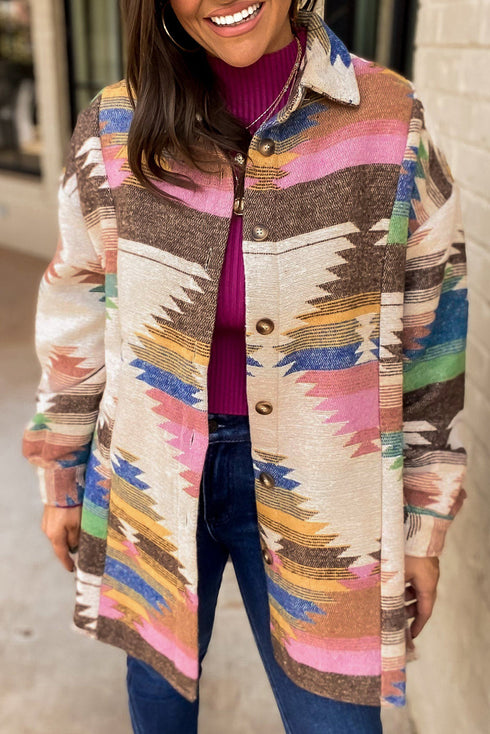 Aztec Print Western Button Up Shirt Jacket