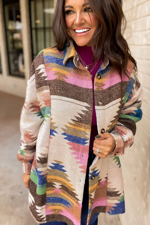 Aztec Print Western Button Up Shirt Jacket