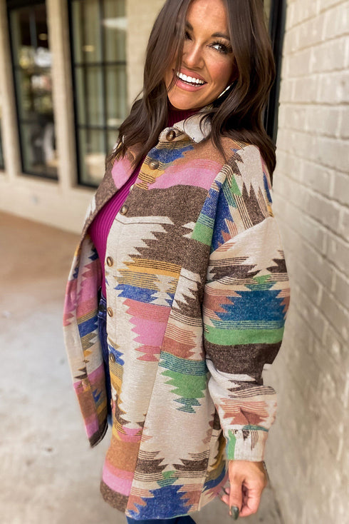 Aztec Print Western Button Up Shirt Jacket