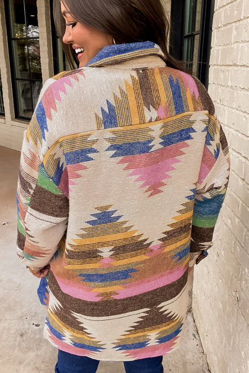 Aztec Print Western Button Up Shirt Jacket