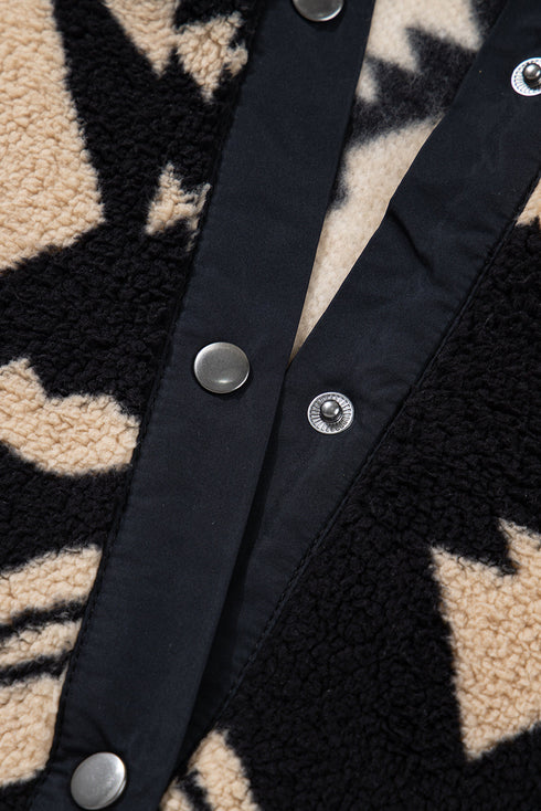 Aztec Yoke Half Button Collared Plush Sweatshirt