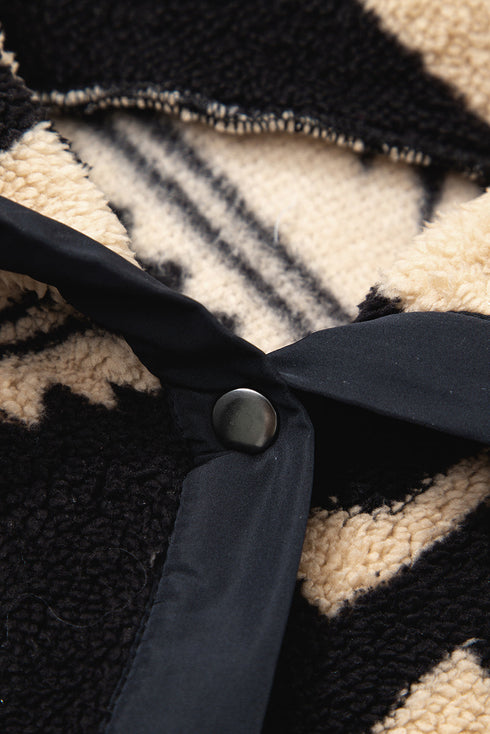 Aztec Yoke Sherpa Half Zip Stand Collar Kangaroo Pocket Sweatshirt