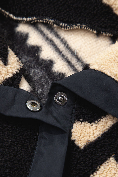 Aztec Yoke Sherpa Half Zip Stand Collar Kangaroo Pocket Sweatshirt