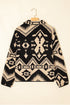 Aztec Yoke Sherpa Half Zip Stand Collar Kangaroo Pocket Sweatshirt