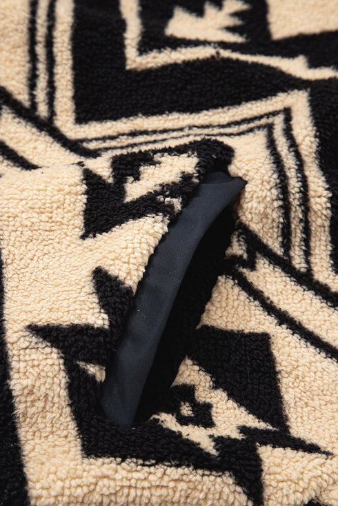 Aztec Yoke Sherpa Half Zip Stand Collar Kangaroo Pocket Sweatshirt