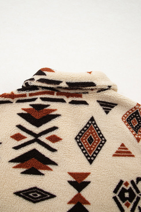 Aztec Yoke Sherpa Half Zip Stand Collar Kangaroo Pocket Sweatshirt