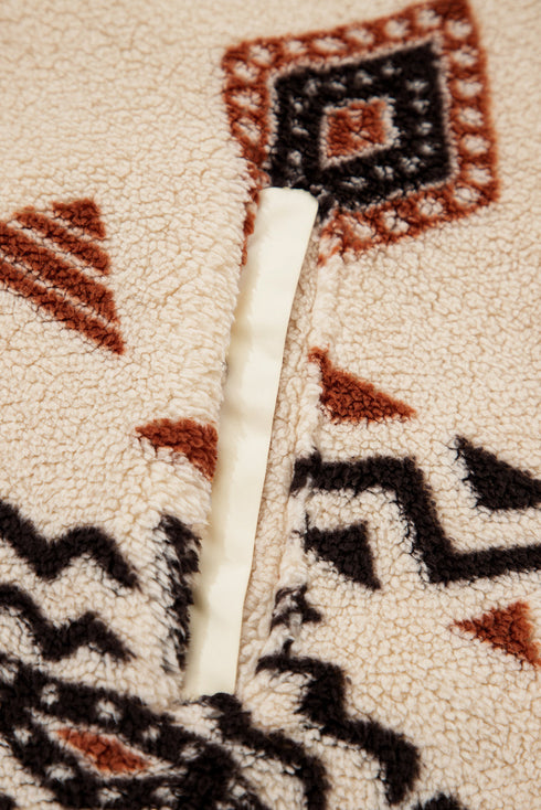 Aztec Yoke Sherpa Half Zip Stand Collar Kangaroo Pocket Sweatshirt